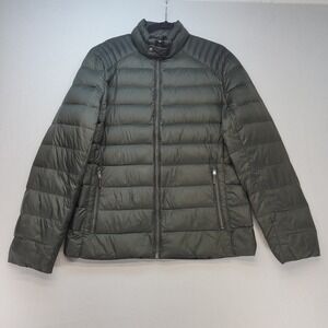 Michael Kors Packable Down Jacket Womens Large Olive Green Quilted Puffer Coat